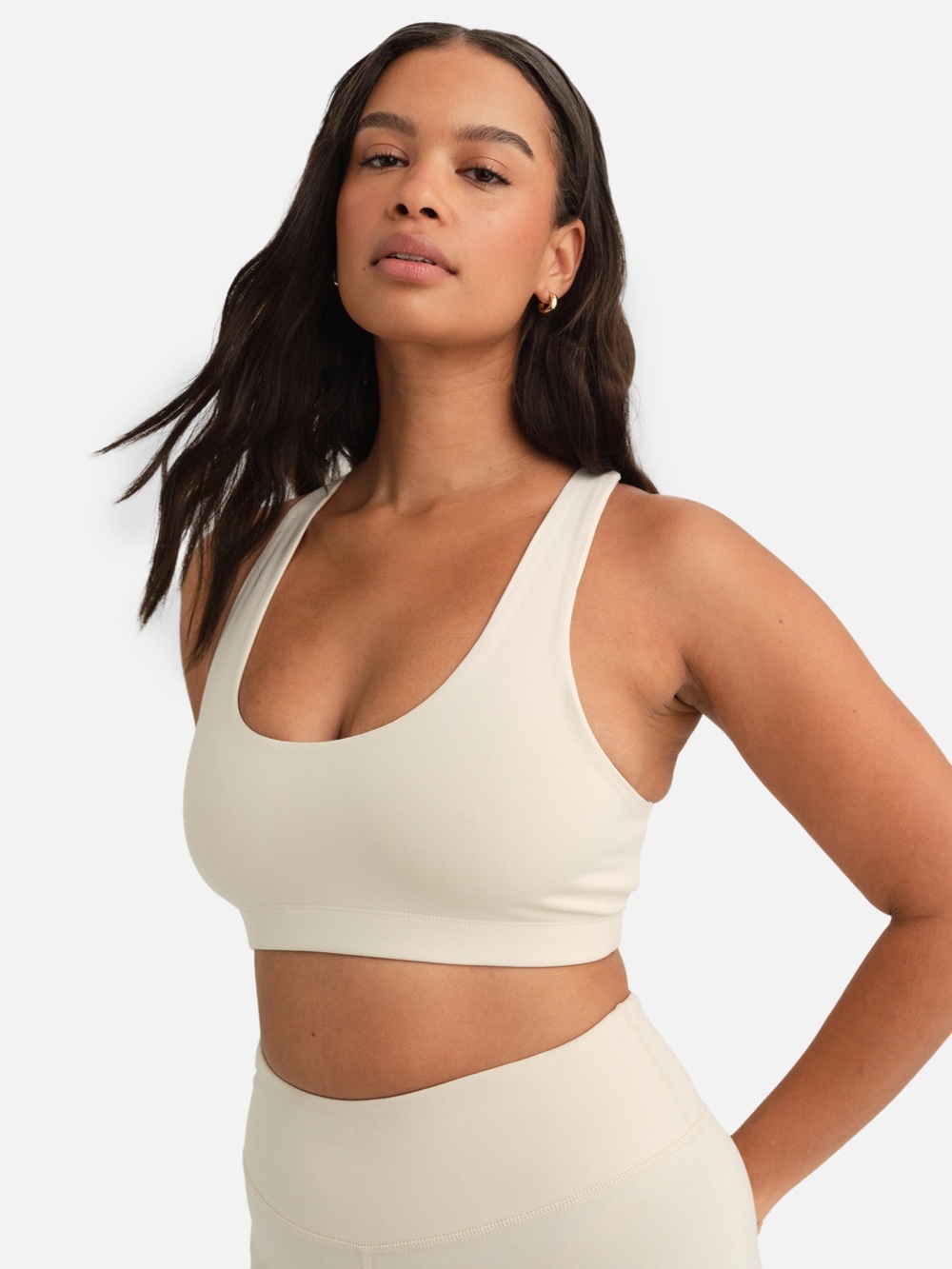 Mate the Label Organic Stretch Sports Bra in Bone Off White Neutral Size 2X